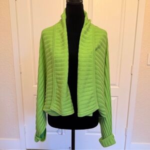 St. John Collection Lime Green Ribbed Cashmere Open-Front Cardigan